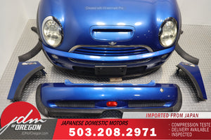 JDM 02-06 MINI COOPER S COMPLETE FRONT END CONVERSION NOSE CUT FRONT CLIP BLUE