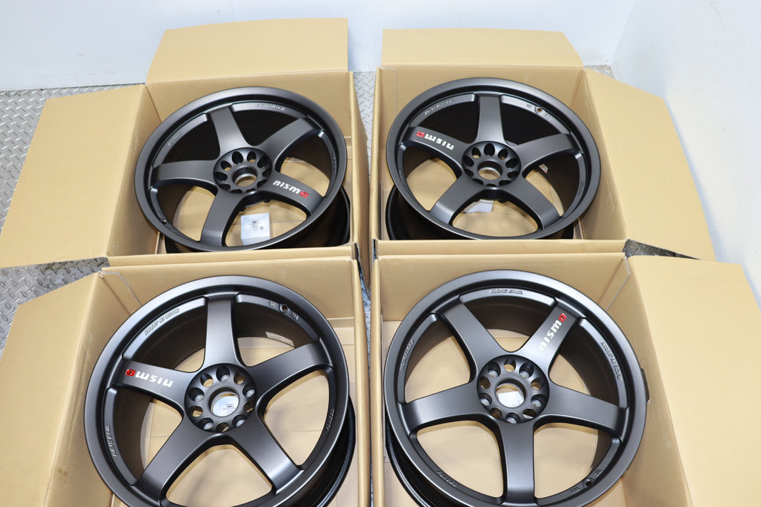 Nismo LMG T4 EVO Staggered Wheel Set – 19x9.5 +30 / 19x10 +25 – Matte Gun Black – 5x114.3