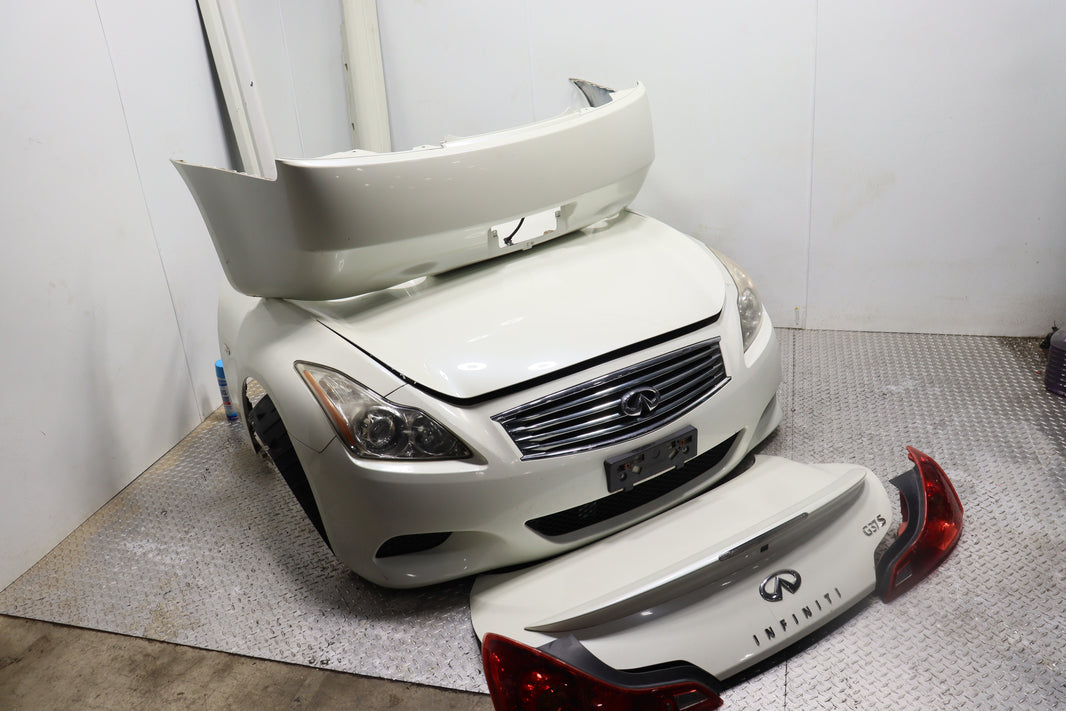 Infiniti G37S Coupe JDM Complete Front End Nose Cut & Rear Trunk Assembly White OEM